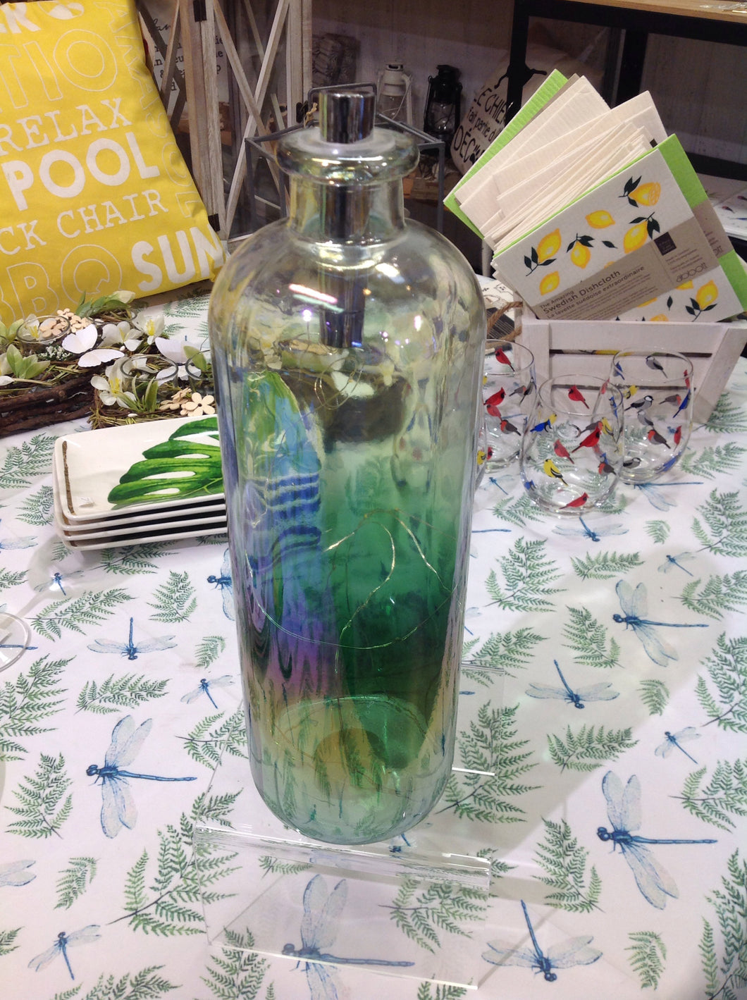 bouteille lumineuse teinté vert mauve